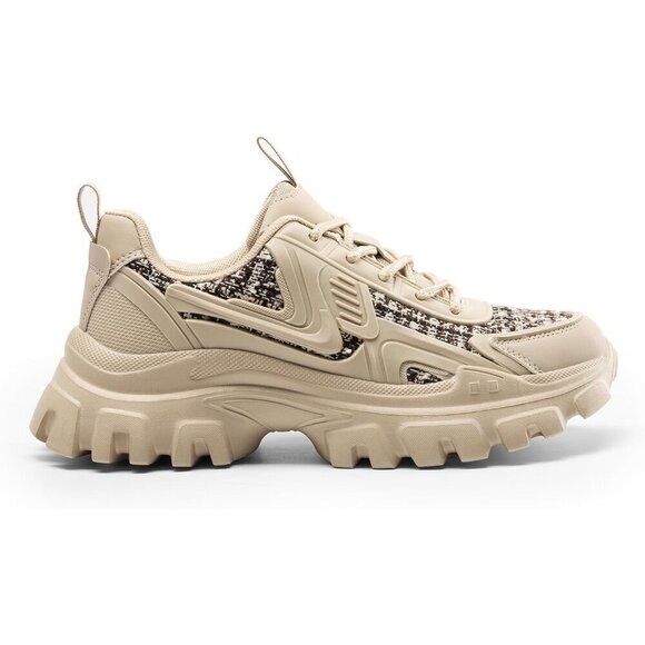 Women Tan Fashion Sneakers Bold Lace-Up Comfortable Sneakers - Picture 4 of 7